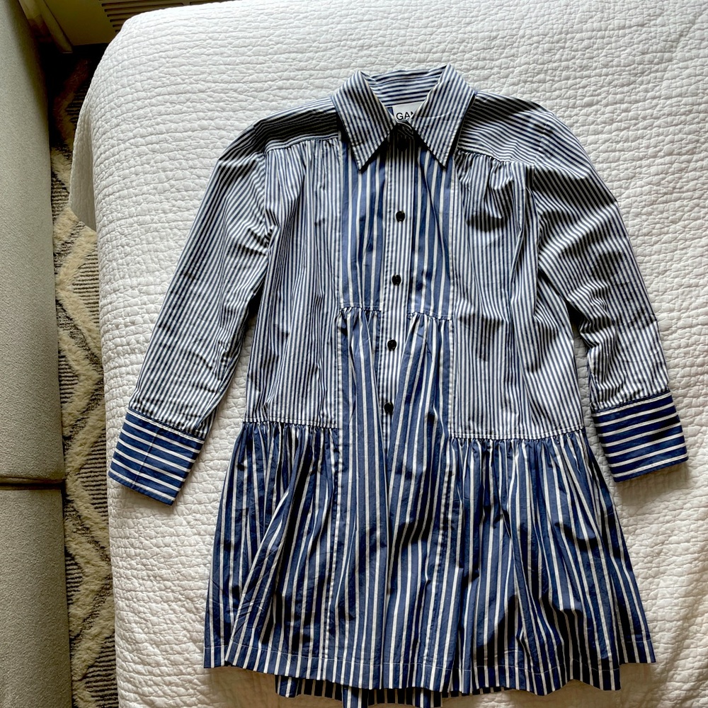 Ganni poplin stripe mini dress